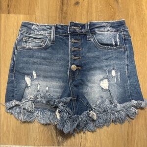 Distressed Denim Frayed Hem Shorts